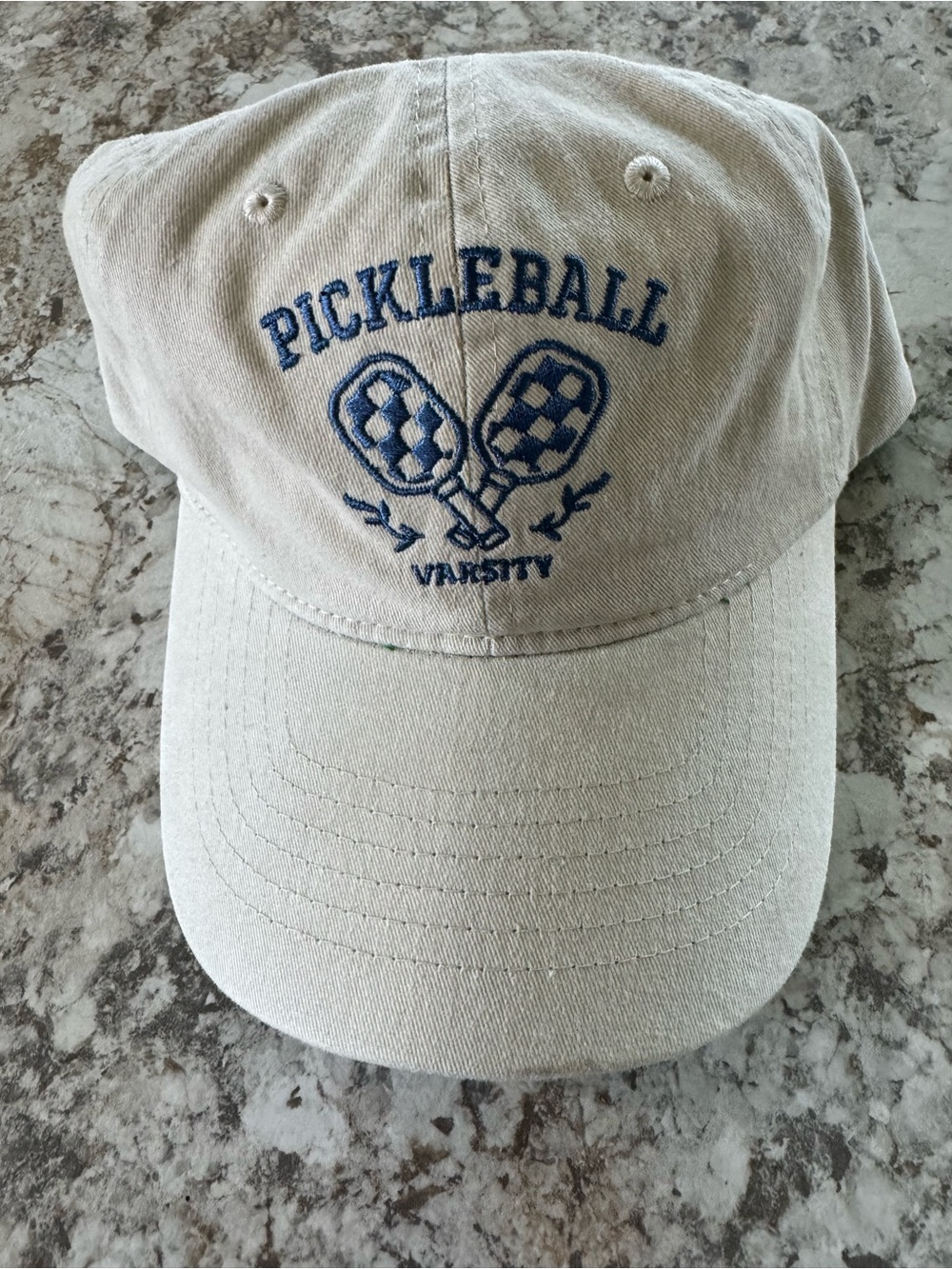 Pickleball Varsity Embroidered Cap - Light Khaki with Navy Logo
